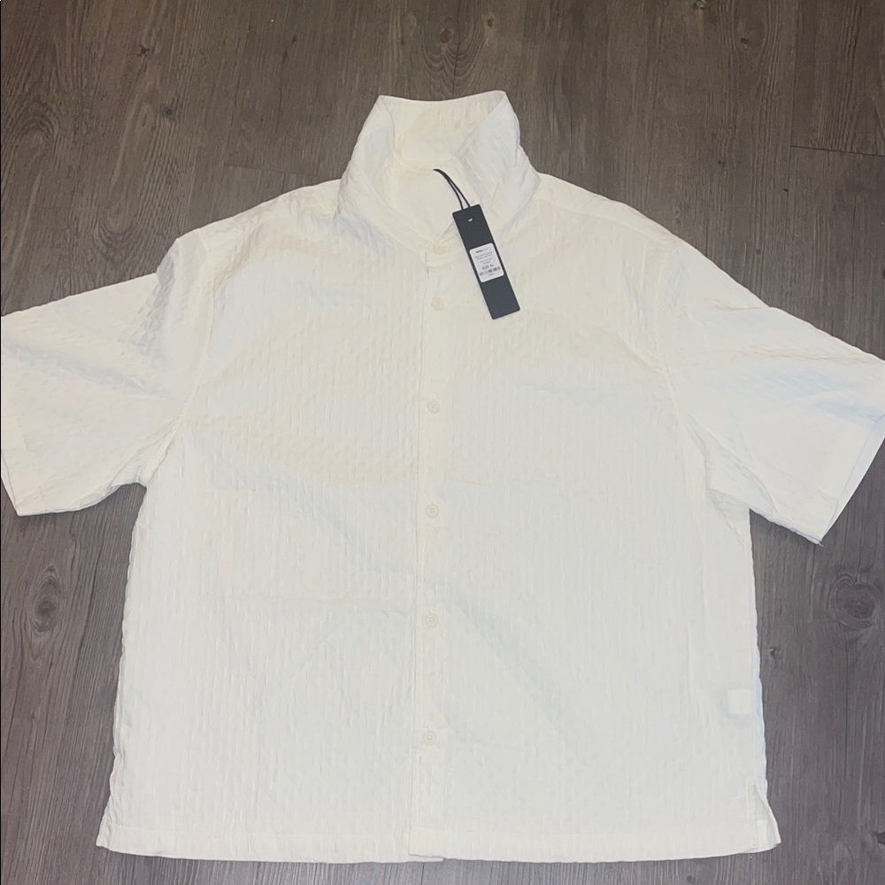 Fashion Nova Cream Short Sleeve Button Down Shirt